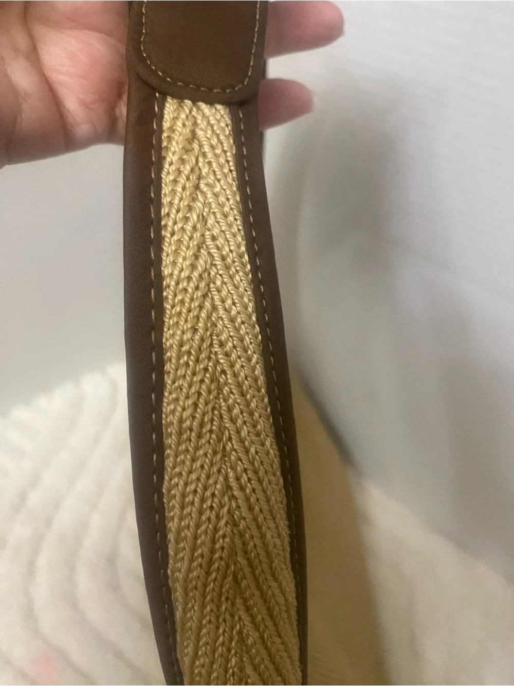 The Sak Beige Knit Shoulder Bag with Brown Trim